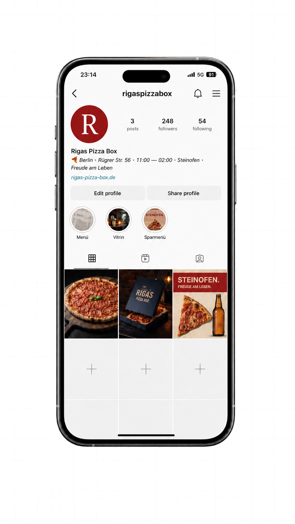 Rigas Pizza Box Instagram profil mockup'ı